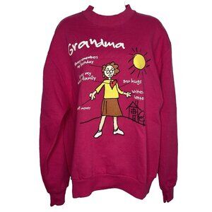 Vintage 80s Jerzees Crew Neck Sweatshirt M Hot Pink Grannycore Kid Art Drawing